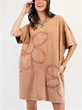 Women's 3D Flower Solid Color Short Sleeve T-Shirt Dress