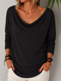 Women's Solid Color Round Neck Pile Collar Long Sleeve T-Shirt