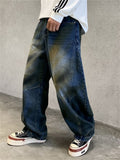 Men's Streetwear Vintage Loose Fit Wash Denim Scimitar Jeans