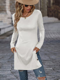 Women's Side Slit Crew Neck Elegant Shirt