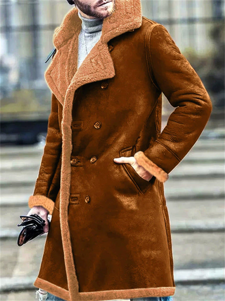 Men's Vintage Winter Thicken Faux Suede Contrast Color Lapel Coats