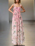 Summer Floral Print Sleeveless Square Neck Strappy Maxi Dress for Women