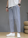 Chinese Style Summer Solid Color Cotton Blend Loose Pants for Men