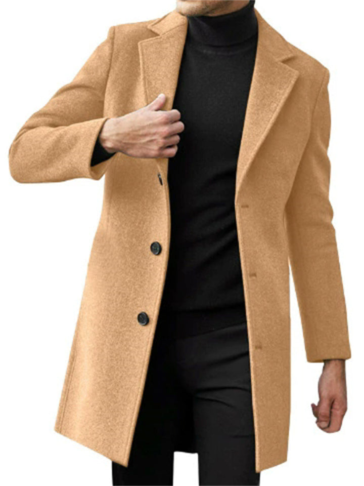 Men's Winter Single Breasted Mid-length Slim Fit Long-sleeved Overcoat Coats