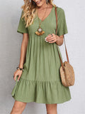 Women's Summer Solid Color V Neck Casual Skater Dresses