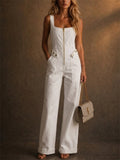 Womens Sleeveless Zip Front Utility Light Wash Denim Jumpsuit