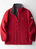 Men's Thicken Solid Color Patch Casual Zip Up Plus Size Fleece Coats