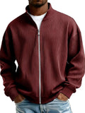 Men's Autumn Ribbed Zip-Up Cardigan Casual Loose Fit Outwear