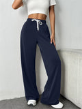 Women's Comfy Casual Solid Color Drawstring Wide Leg Pants