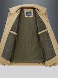 Male's Casual Solid Color Multi-pockets Lapel Button Up Jacket Coats