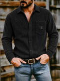 Mens Ribbed Knit Button Down Corduroy Shirt Jacket