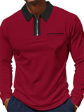 Men's Classic Breathable Lapel Contrast Color Long Sleeve Polo Shirts
