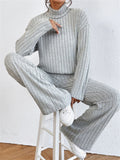 Women's Leisure Home High Collar Knitted Warm Pajamas ( 2 Pieces )