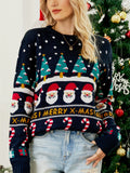 Women's Candy Santa Claus Jacquard Round Neck Pullover Christmas Sweaters