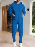 Sporty Waffle Long Sleeve Hooded Outfits for Men