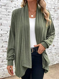 Women's Autumn Solid Color Pit Stripe Asymmetric Hem Cardigan Coats