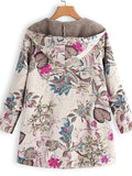 Women's Vintage Leaves Printed Fleeced Lining Hooded Coats