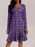 Women's Trendy Plaid Double-breasted Patchwork Ruffled Hem Dress