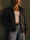 Womens Oversized Brown Faux Leather Vintage Bomber Jackets