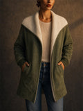 Women Faux Suede Sherpa Lined Open Front Winter Coats