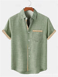 Men's Summer Holiday Style Contrast Trim Printed Lapel Short Sleeve Shirts