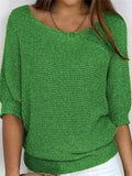 Casual Solid Color Round Neck 3/4 Sleeve Sweater for Women