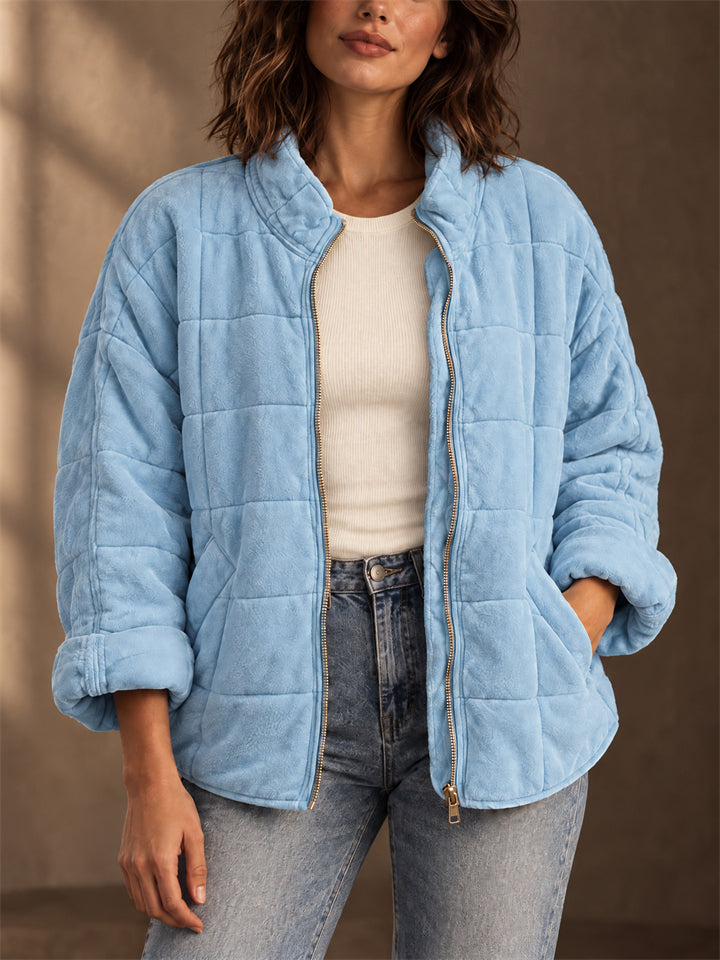 Women Casual Quilted Lightweight Padded Zip Up Jacket