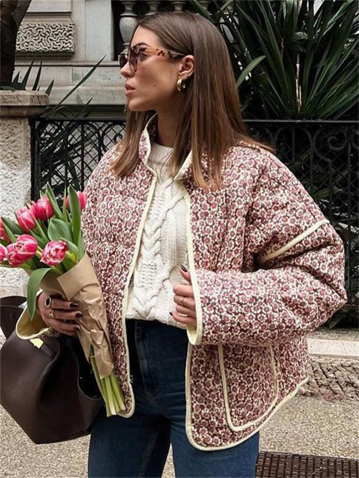 Women's Trendy Autumn Printed Long Sleeve Cardigan Padded Coats