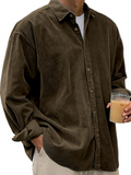 Men's Autumn Solid Color Lapel Long Sleeve Corduroy Shirts