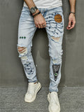 Men's Hip Hop Embroidery Patch Ripped Jeans