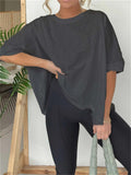 Round Neck Solid Color Basic T-shirt for Women