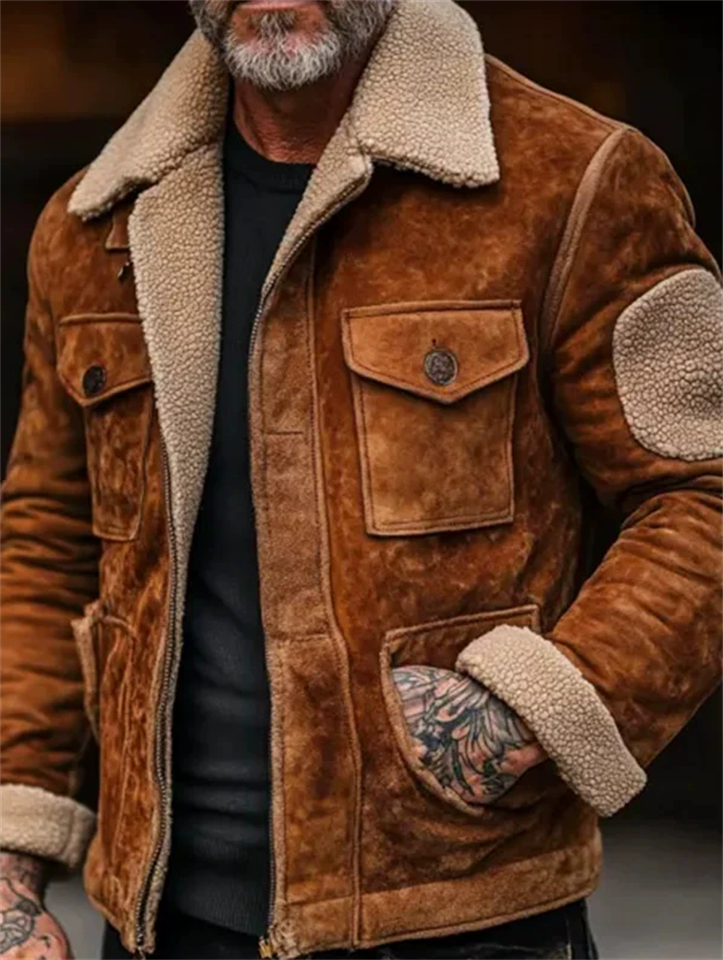 Men's Vintage Winter Thicken Patchwork Lapel Zip Up Coats