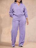 Women 2 Piece Casual Polo Wide Leg Lounge Set Sweatsuit