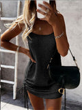 Women's  Summer Sexy Solid Color Drawstring Strap Dress