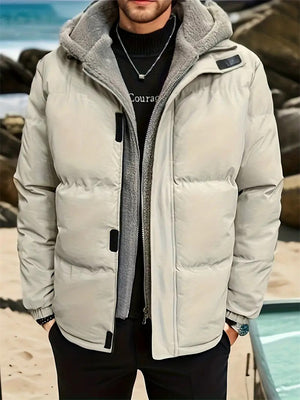 Men's Comfort Zip-up Fleece Down Jacket with Hood