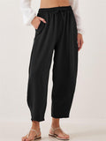 Women's Summer Solid Color Elastic Waist Casual Cropped Pants