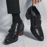 Men's Vintage Paisley Pattern Metal Buckle Chunky Heel Dress Shoes