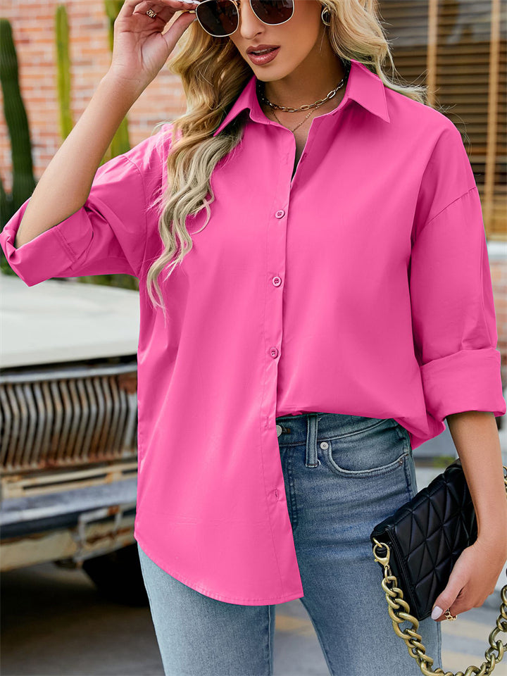 Women's Casual Candy Colors Lapel Long Sleeve Blouse