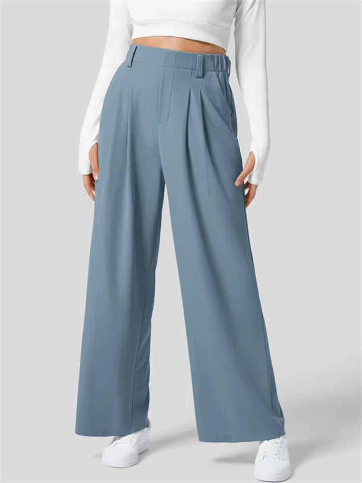 Women's Casual Solid Color Pleated High-Waist Drape Wide Leg Pants