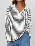 Women's Stripe Contrast Color V Neck Long Sleeve Shirts