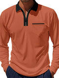 Men's Classic Breathable Lapel Contrast Color Long Sleeve Polo Shirts