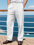 Men's Summer Striped Casual Trousers Straight Fit Lightweight