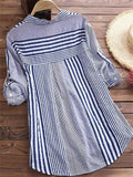 Women's Summer Stripe Patchwork Button Up Lapel Short Sleeve Shirt