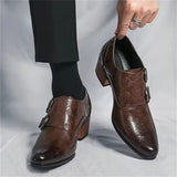 Men's Vintage Paisley Pattern Metal Buckle Chunky Heel Dress Shoes