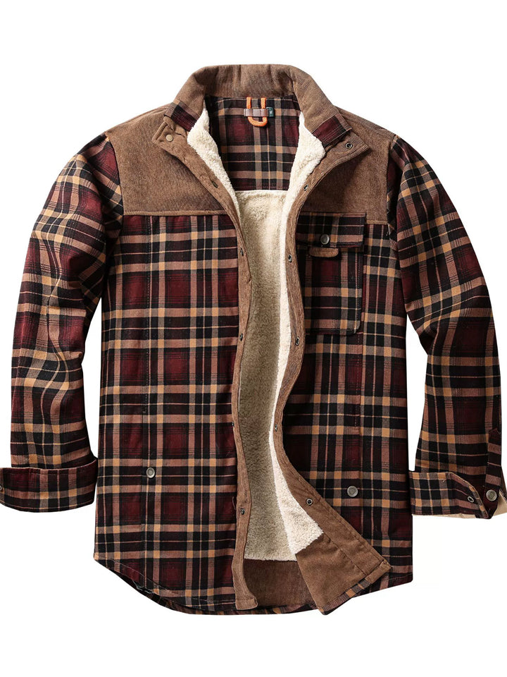 ‌Men's Warm Winter Casual‌ Thick Plaid Patchwork Fleece Lined Shirt Jackets