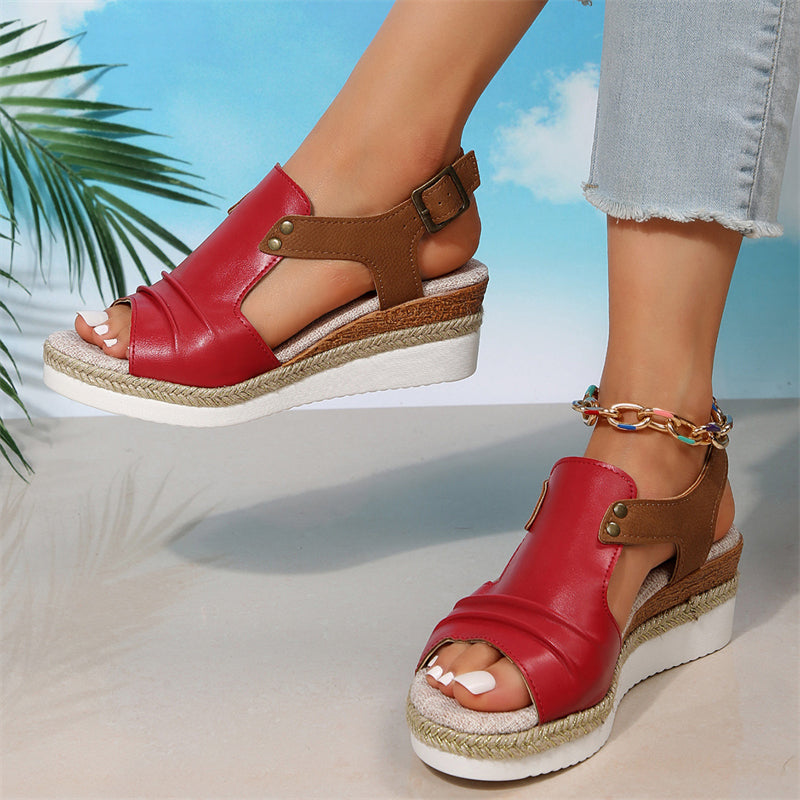 Summer Open Toe Buckle Wedge Sandals for Women