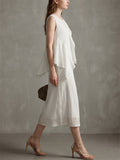 Women's Patchwork Sleeveless Asymmetric Ruffle Top Midi Dress