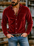 Men's Stylish Lapel Long Sleeve Button-Down Velvet Shirts