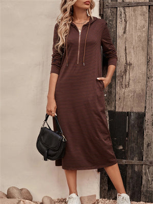 Stylish Long Sleeve Hooded Striped Dresses for Autumn