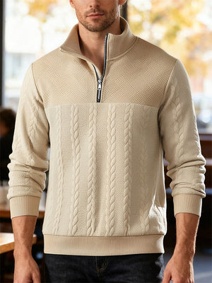 Men's Autumn American Style Twisted Jacquard Zip Up Pullover Sweatshirts